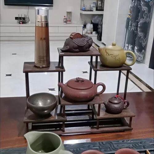 茶架摆件架实木紫砂壶架子明式博古架鸡翅木多宝阁展示架茶具架