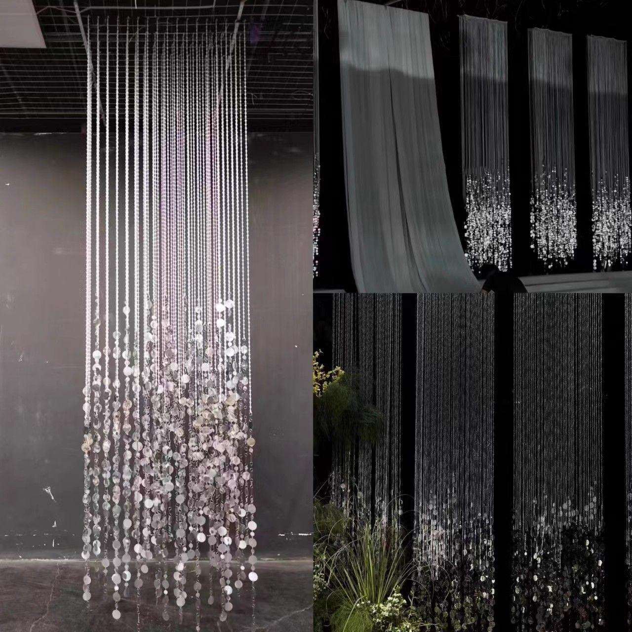 新款亚克力水晶珠帘银色亮片挂件婚庆酒店宴会厅园片吊顶珠链布置