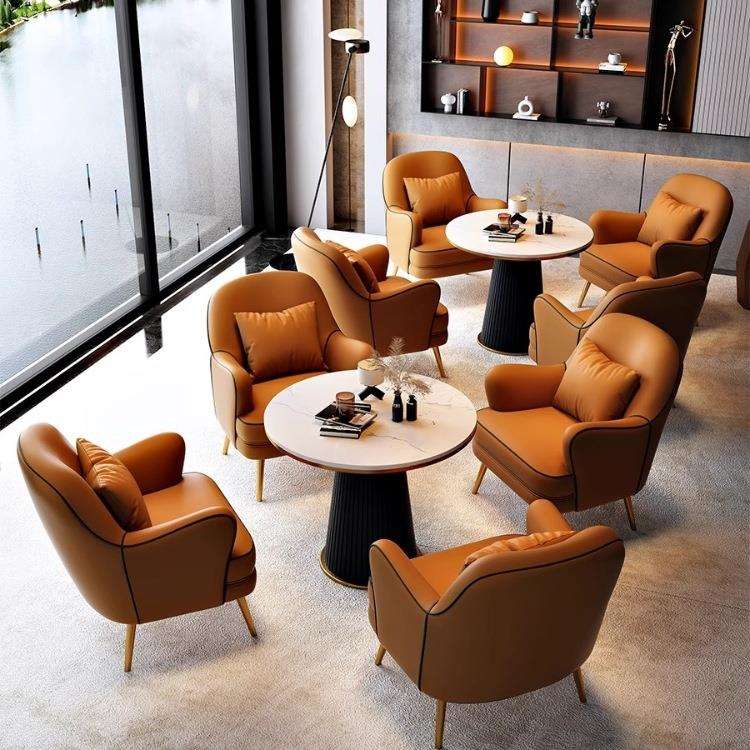 简约商用皮革沙发椅售楼处办公楼商务接待会客洽谈桌椅组合