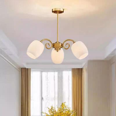 美式全铜吊灯客厅灯主灯简约现代复古中古奶油风餐厅卧室灯 66650