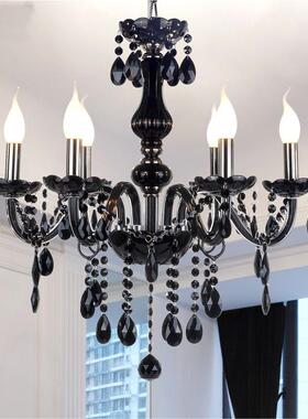 黑色吊灯欧式客厅水晶灯卧室灯饰现代简约餐厅灯复古网咖创意灯具