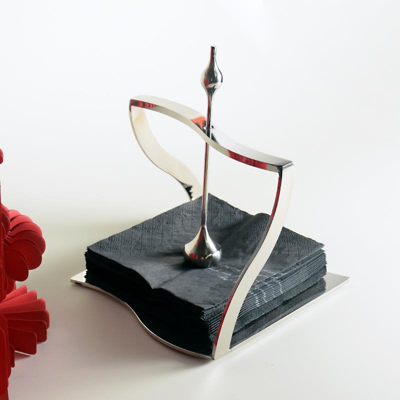 轻奢美式不锈钢定点纸巾座提手餐巾架方巾架酒店餐厅桌面纸巾座