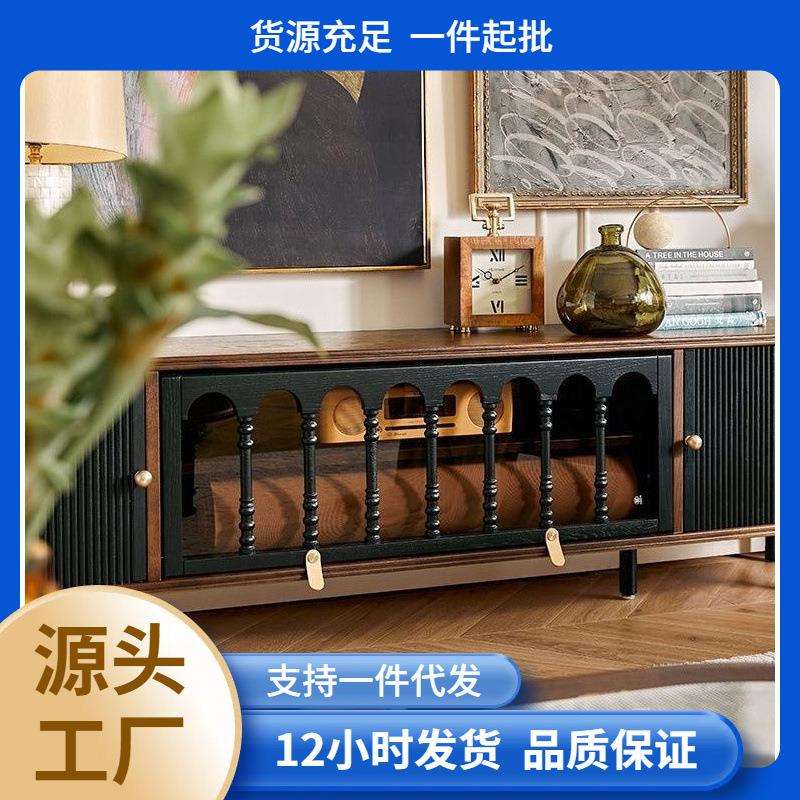 法式各沃复古实木电视柜黑色美式小户型客厅储物柜古风家具