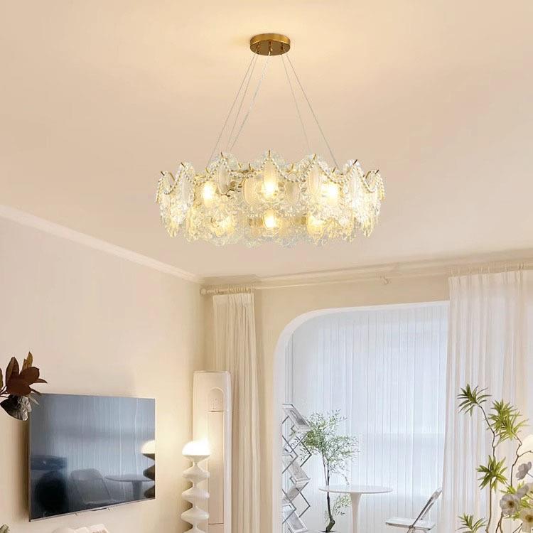 法式客厅吊灯奶油风珍珠大厅灯后现代轻奢复古玻璃浪漫主卧房间灯
