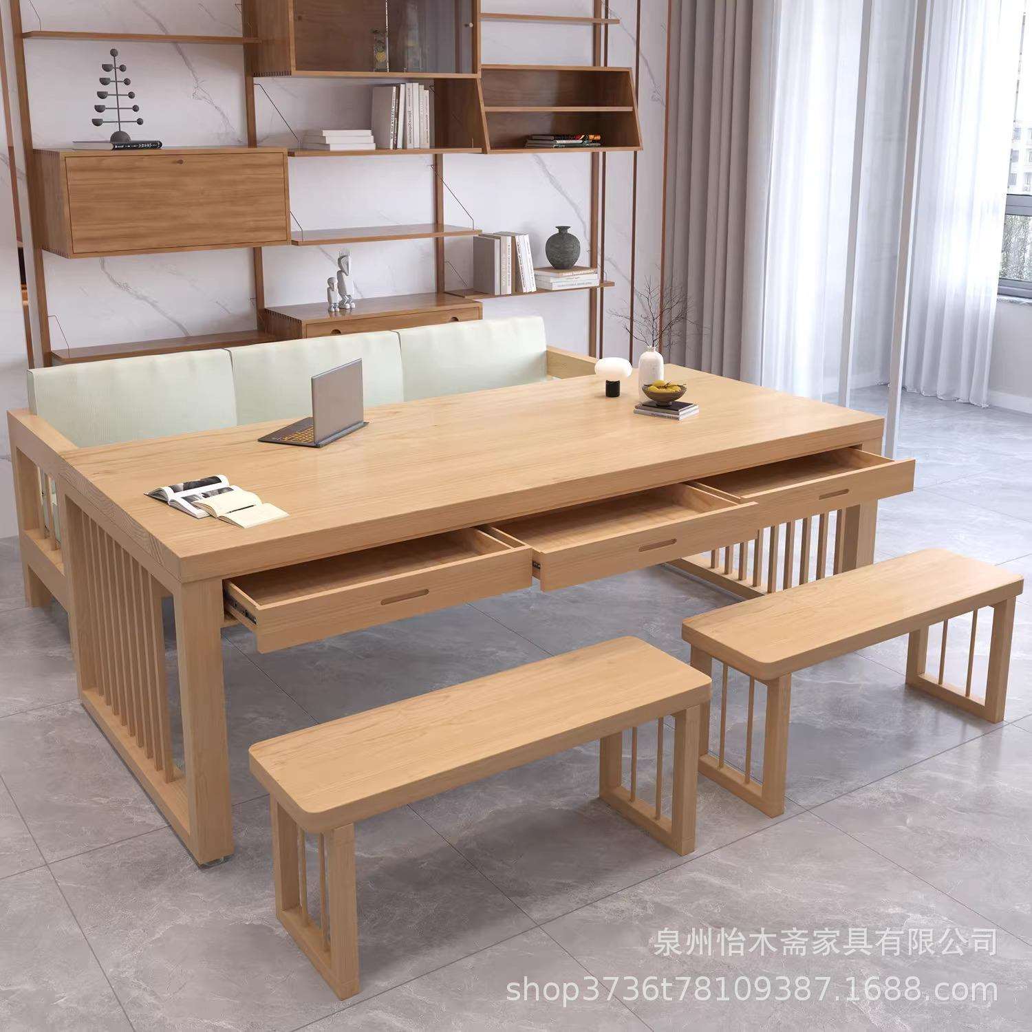 客厅实木抽屉办公桌现代简约办公室多人大板家用创意工作台电脑桌