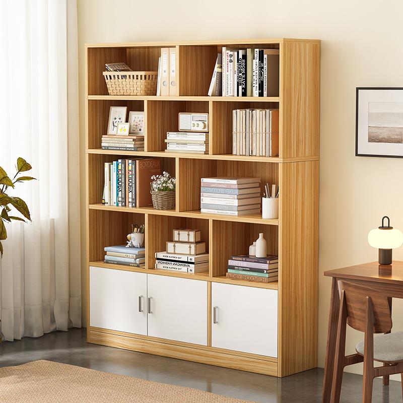 书架落地置物架家用一体靠墙柜子客厅储物收纳柜学生带门简易书柜