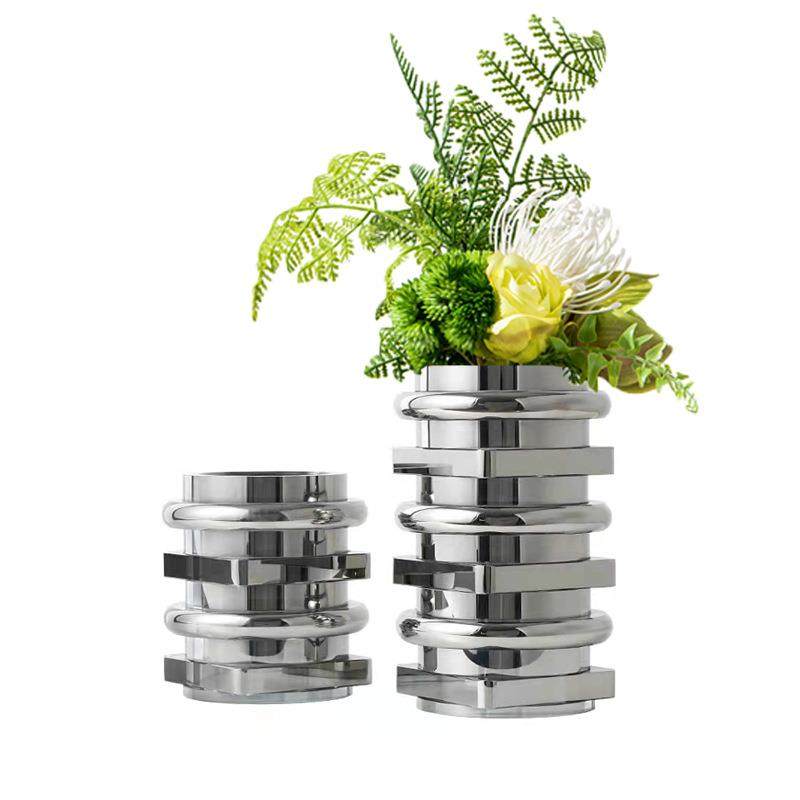 现代简约欧式轻奢烟灰色水晶层叠花器花瓶样板房售楼处软装饰品