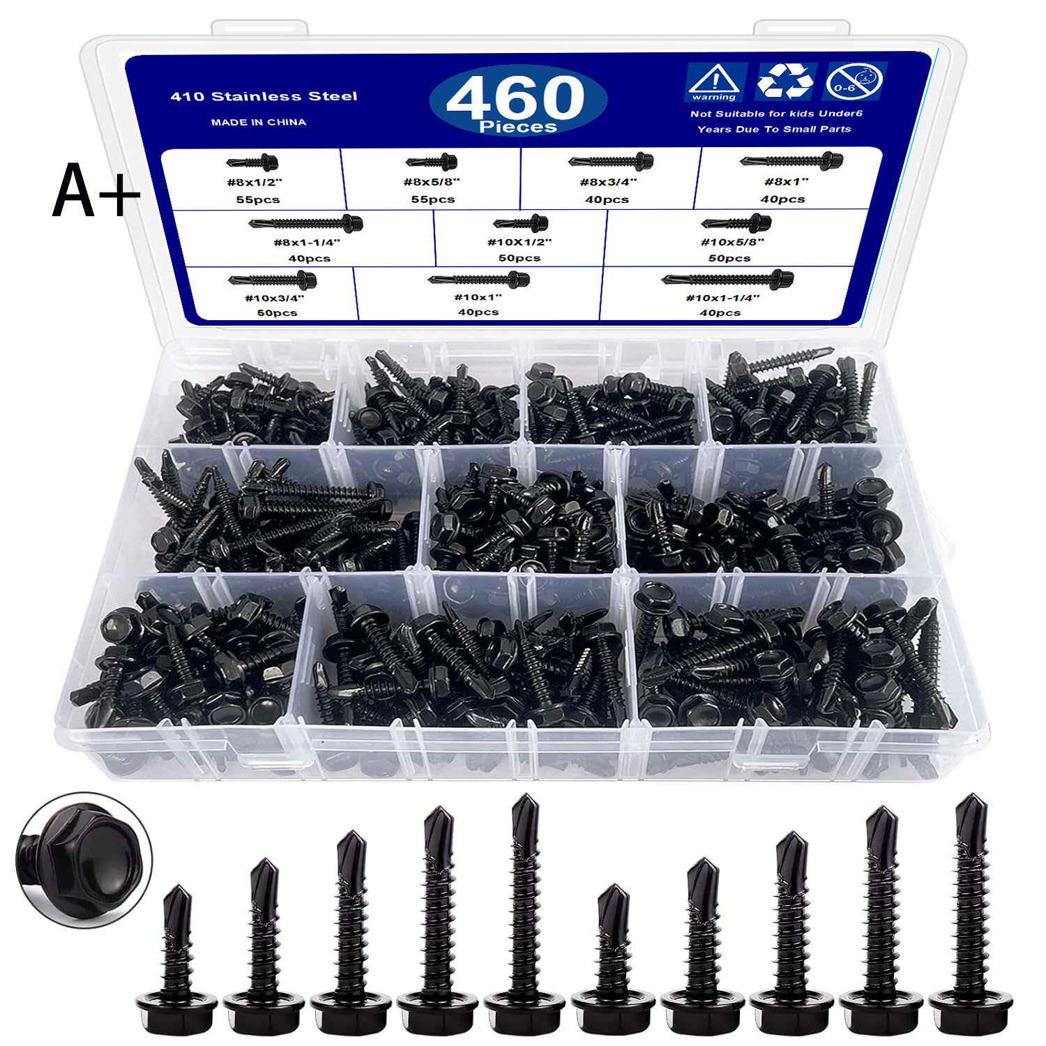 跨境货源210pcs450pcs460pcs不锈钢六角钻尾十字圆头钻尾螺丝套装