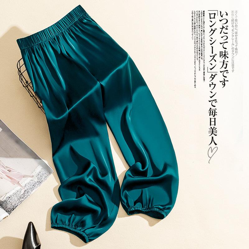 冰丝醋酸阔腿裤女高腰2026夏季薄新款宽松丝滑缎面灯笼束脚运动裤
