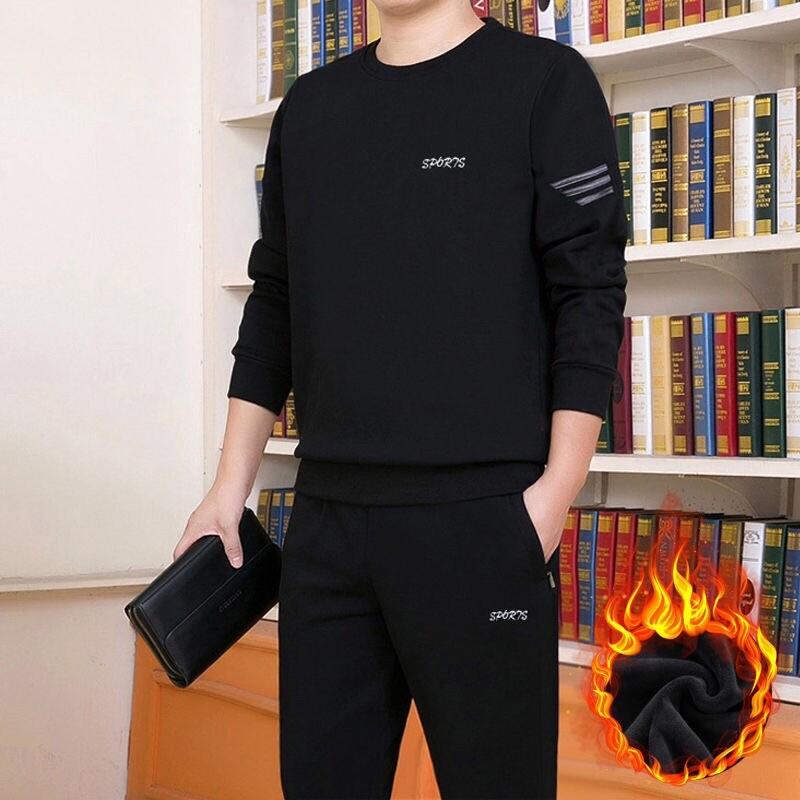 皮尔卡丹运动套装男士春秋季冬新款宽松休闲加绒厚中老年爸爸卫衣