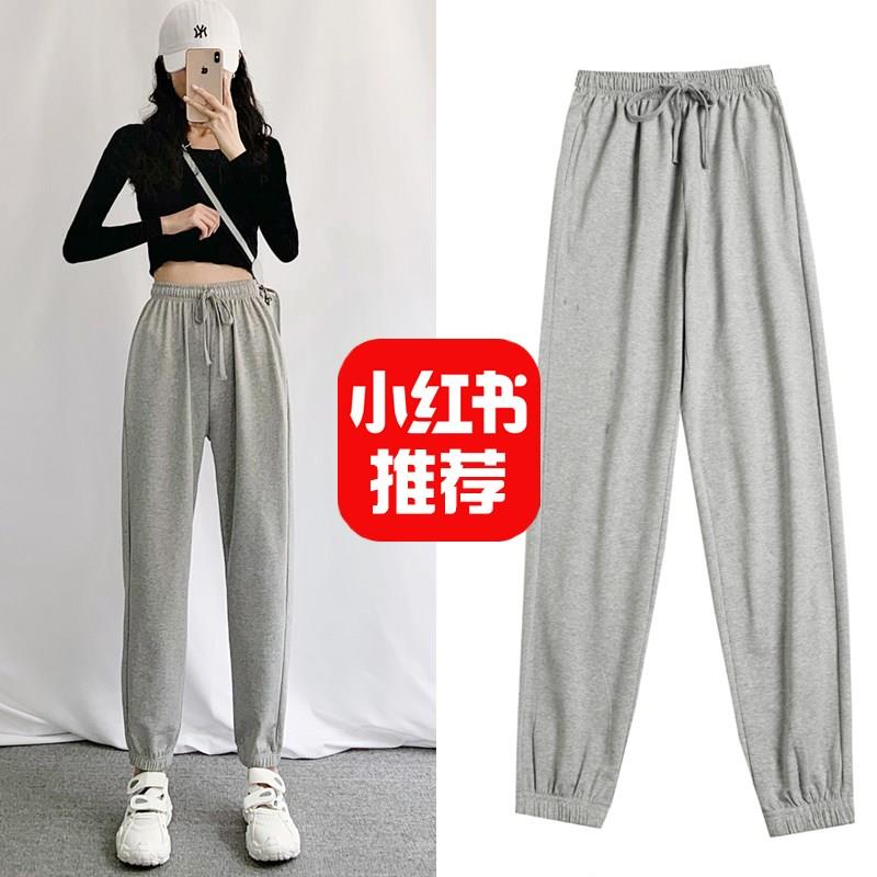 灰色运动裤女春春季宽松束脚2026新款秋冬加绒高腰显瘦休闲厚棉裤