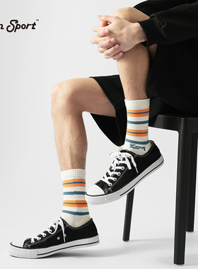 KOM 中筒健身袜男秋冬条纹脚底毛圈压缩运动袜公路车骑行袜跑步袜