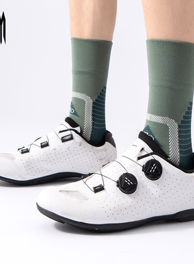 KOM骑行袜绿色毛圈底透气男士休闲户外运动袜徒步登山跑步中筒袜