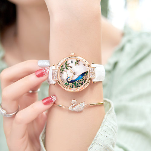 瑞夫泰格正品名牌女士手表全自动机械表防水时尚立体孔雀送礼