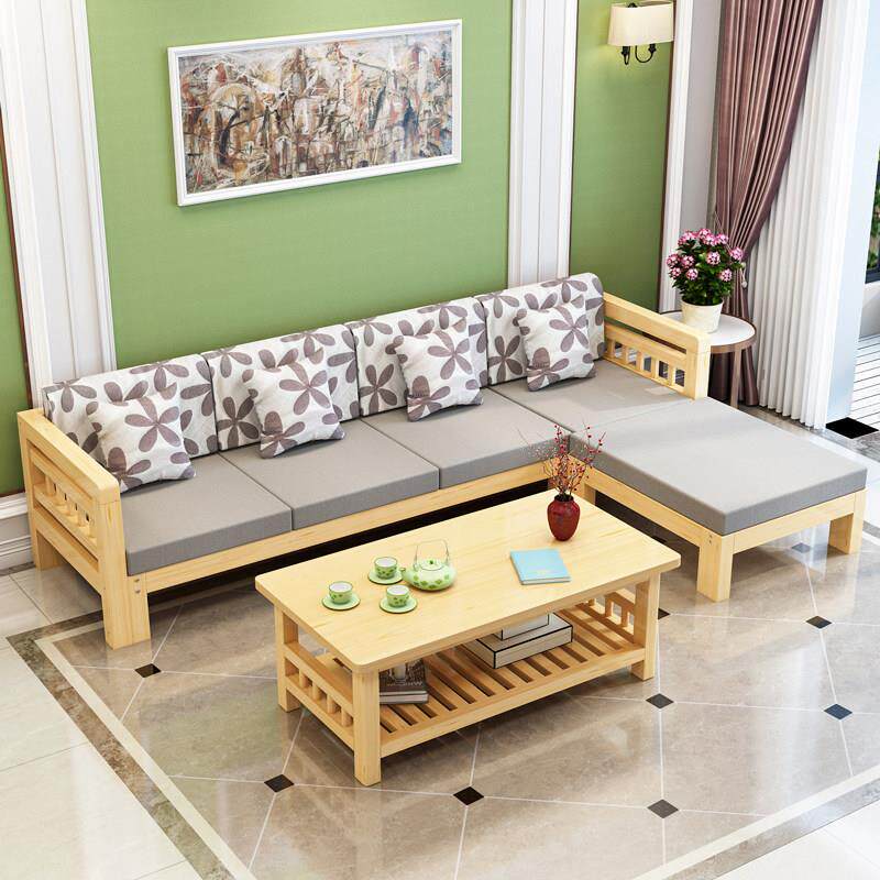 简约现代实木沙发组合客厅小户型L型转角贵妃松木木质沙发经济型