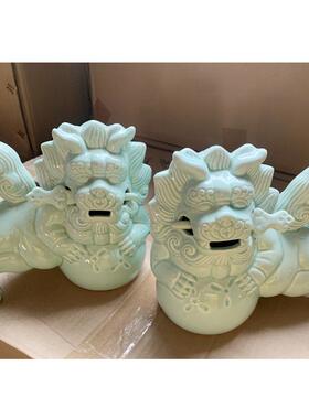 新中式陶瓷狮子一对家居桌面摆件客厅书房装饰陶瓷狮子摆设乔迁礼