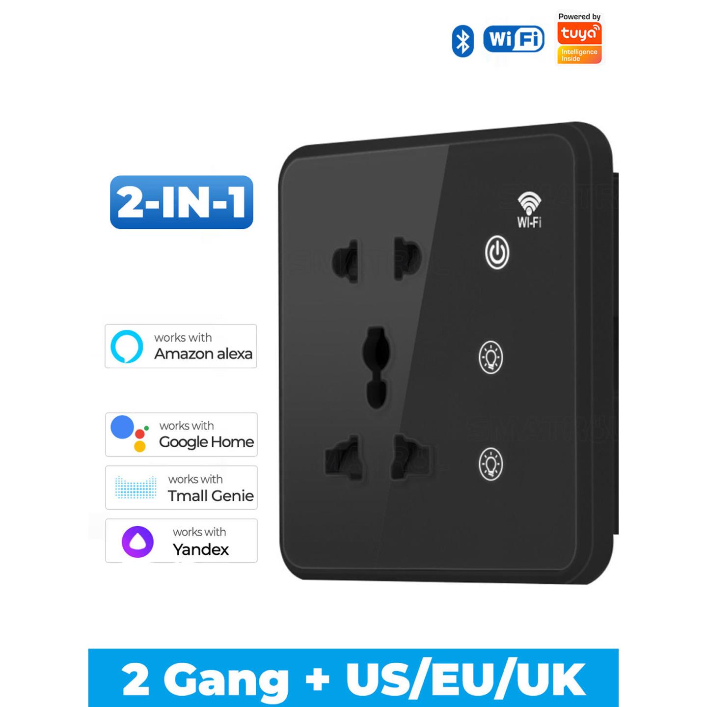 86智能五孔涂鸦Wifi墙插座2路灯英国标准欧洲标准双开式遥控定时