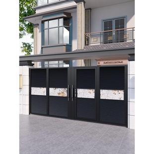 户外不锈钢院门铝合金电动双开门四扇折叠庭院大门别墅铁艺车库门