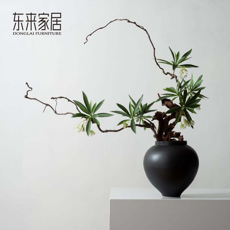 中式仿真盆景植物会所茶室酒店餐厅案几摆花禅意绿植枯枝花艺摆件