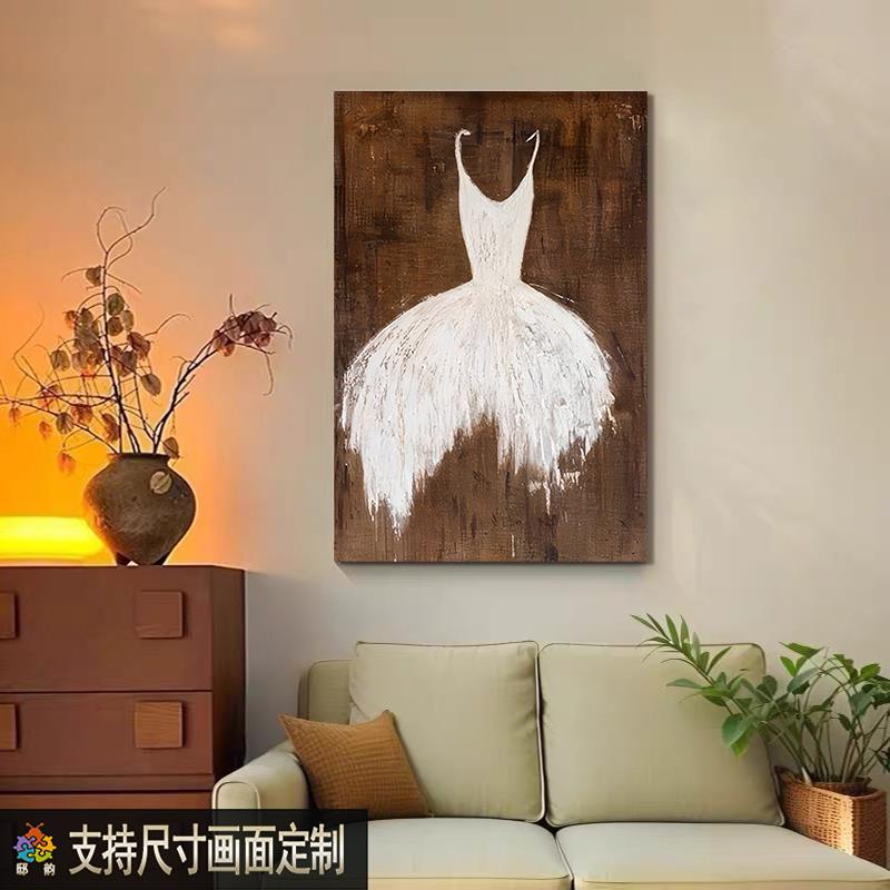 中古侘寂风客厅装饰画抽象高级感玄关挂画书房茶室艺术画无框画图片