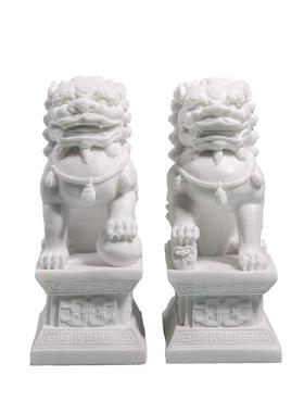 新中国风石雕狮子饰品样板房家装客厅书房风水白色软装小工艺品
