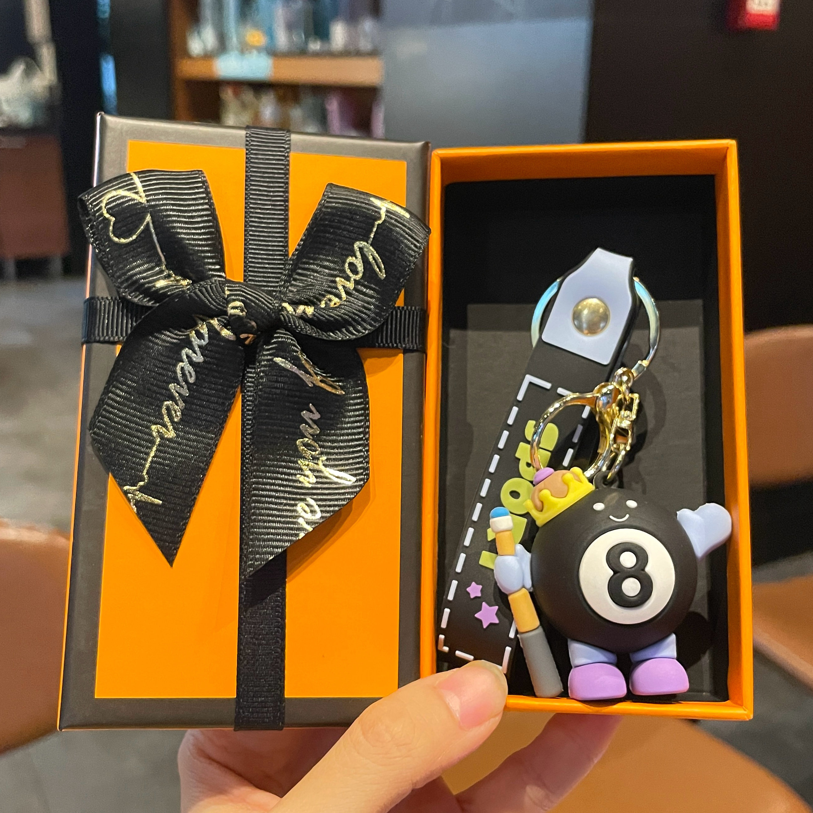 原创桌球钥匙扣包包挂件台球迷你卡通公仔黑八钥匙链挂坠生日礼物