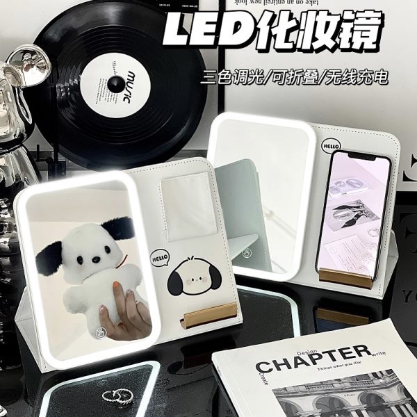 桌面大号带灯化妆镜LED镜子宿舍折叠便携旅行镜梳妆台补光灯台式