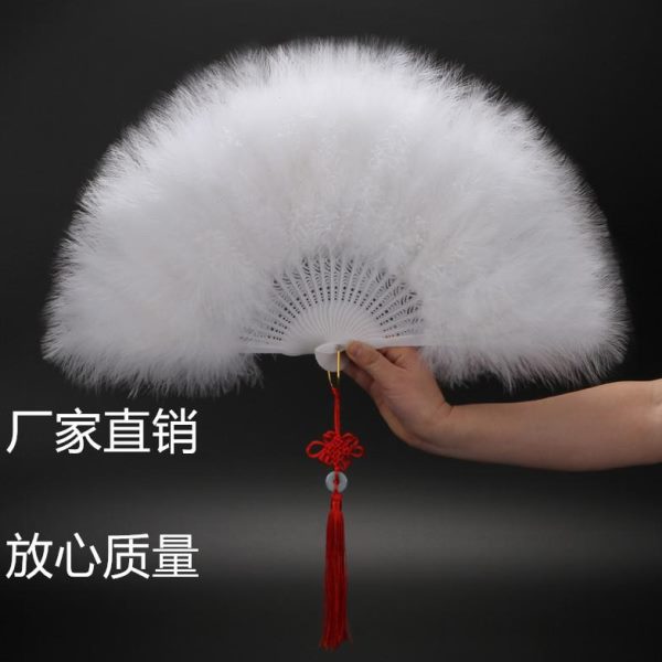 白色羽毛扇子全绒加厚旗袍走秀折扇羽帝精品夜上海古风舞蹈折扇女