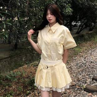夏季 韩系学风黄衬色n3p6q9Qn衫 子女2025新款 式 小子甜美百个院 洋装