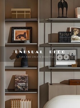 UNUSUcAL 新中式现代书房书架电视柜黑白马头首饰盒抽象画组合摆