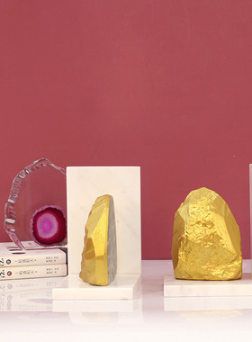 轻奢现代新古典书房摆件简约天z然绿水晶石书档样板间玄关装饰书