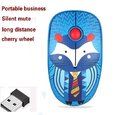 Retro Fox Pattern Wqireless USB Mouse 1600DPI  Optical Compu