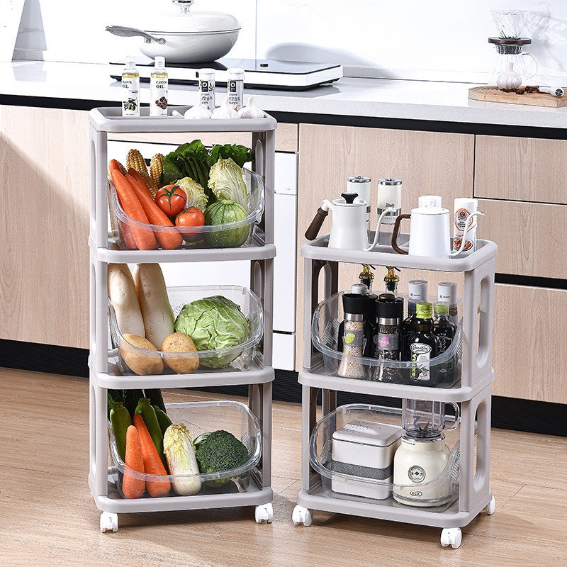 厨房蔬菜水果收k纳筐收纳架塑料大号家用客厅多层带轮置物架