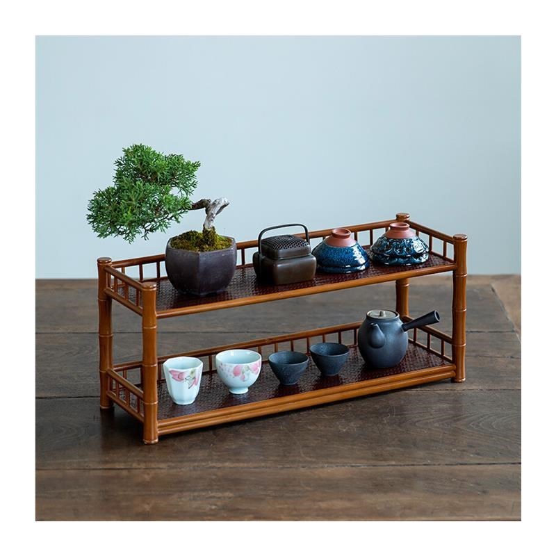 竹编茶杯架子茶具茶壶收纳架紫砂壶摆放L架博古架茶具茶桌置物架