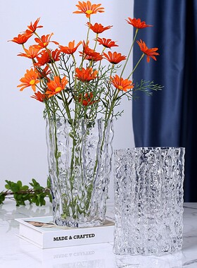 创意加厚玻璃透明冰川龙骨v样板间立体浮雕花瓶花器极系列装饰