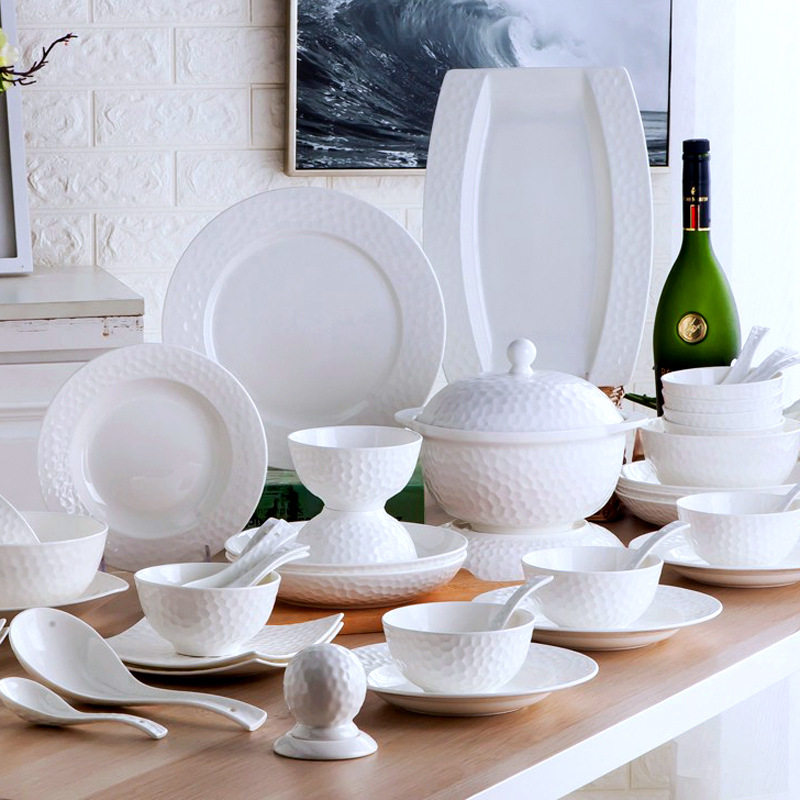 餐具新品2c8头56头景德镇陶瓷餐具纯白釉下彩骨瓷碗盘家用碗碟套