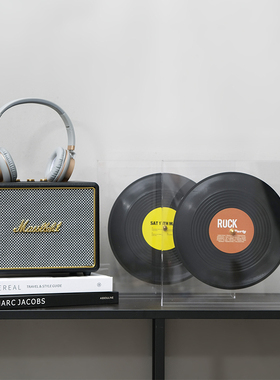 简约创意覆古黑胶唱片道t具t样板间书房书架创意摆件客厅样板间软