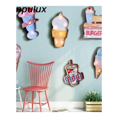 Vintage LED Wall Lamp Iron Art Route66 Cola Ice CVream Night