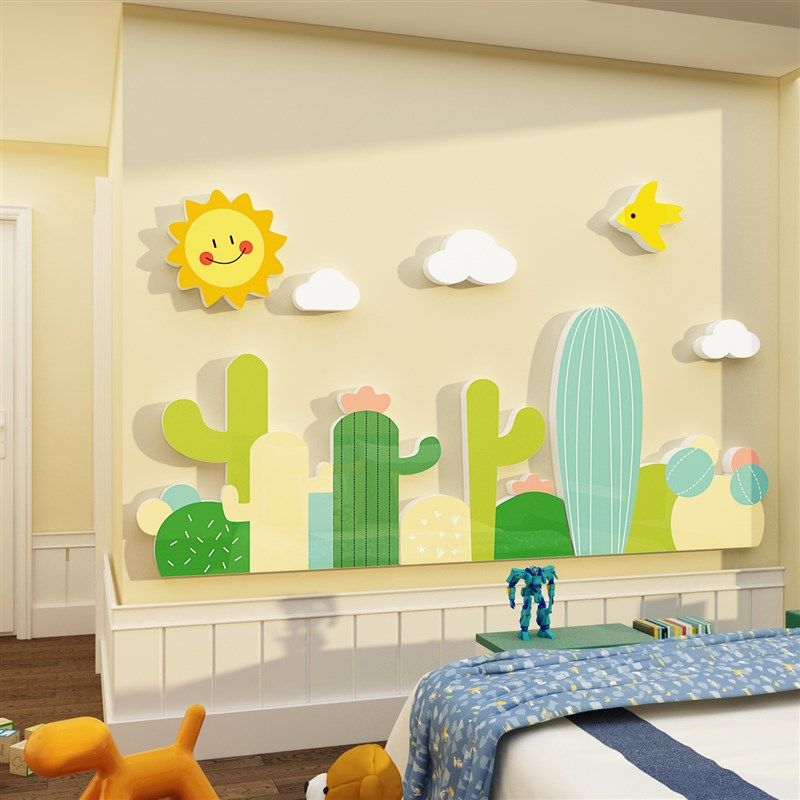 儿童房间布置墙贴自粘仙人掌卧室墙面装饰门贴创V意用品墙贴纸画,家居饰品,软装墙贴,淘宝优惠券,粉丝福利购,淘宝优惠卷