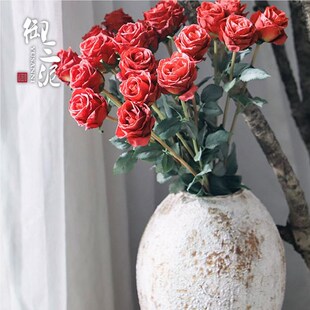 艺御三泥摆件花j复古玫瑰束复古多洛塔黄玫瑰仿真花假花风花摆件