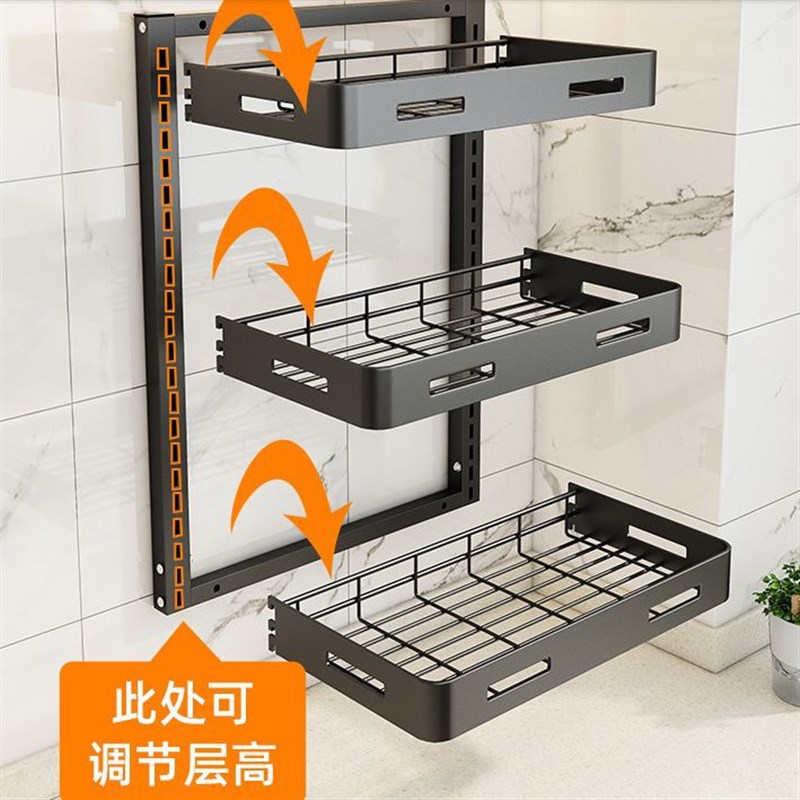 免打孔不锈钢烤漆壁挂式碗碟置物收纳架厨房两层台面筷子笼调料架