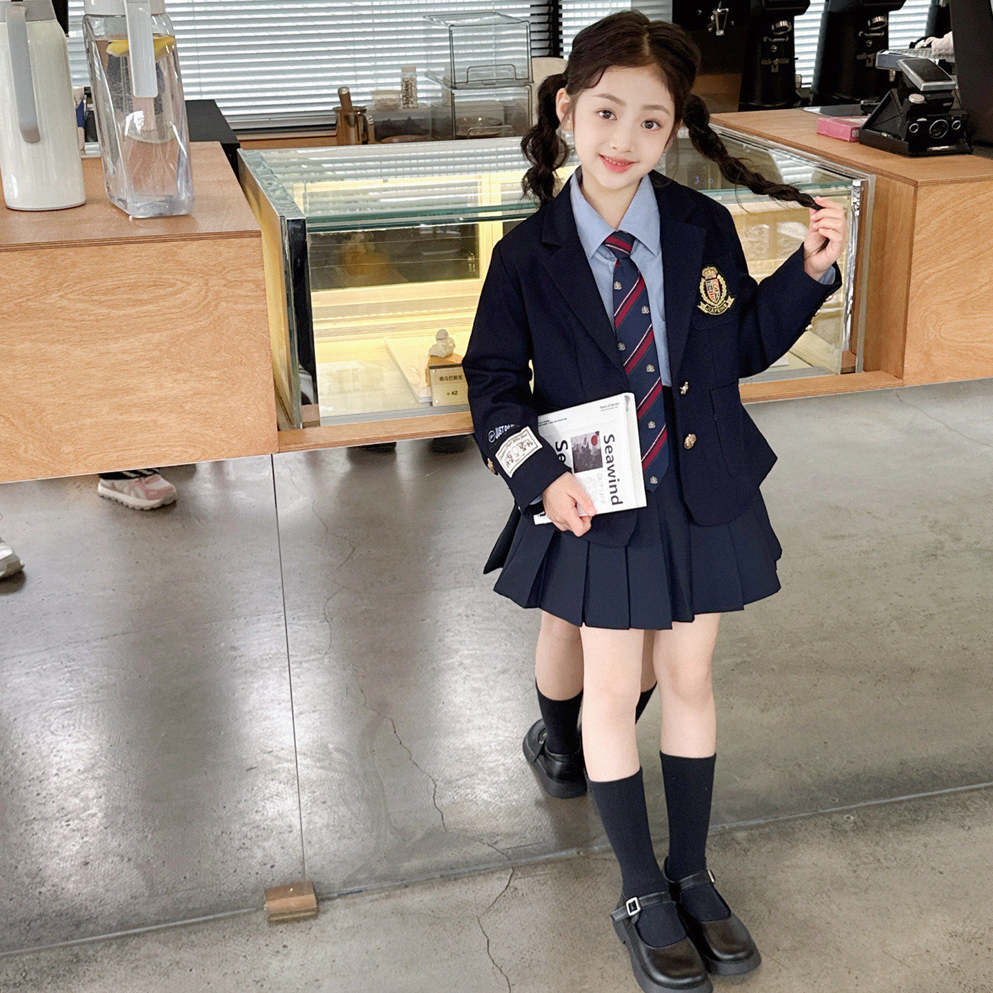 女童园服校服学院风演出服春秋儿童西装外套jk衬衫裙子三件套班服