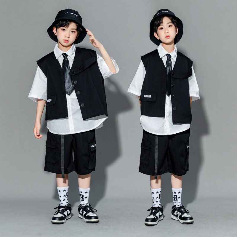 街舞儿童hiphop潮服套装夏季衬衫礼服马甲架子鼓演出服少儿合唱服