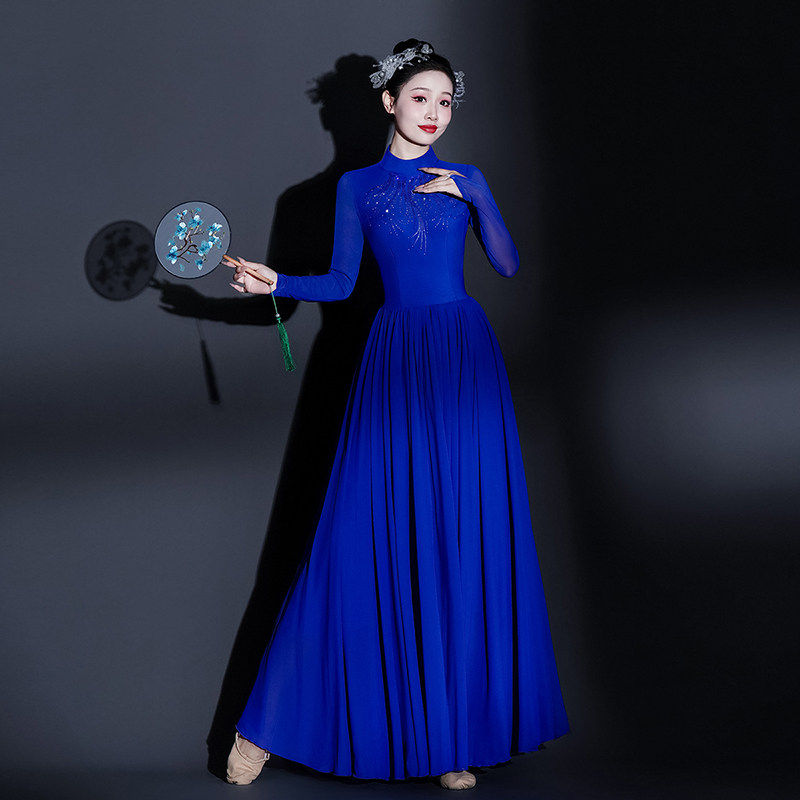 大气开场舞大摆裙女歌伴舞演出服古典舞台连衣裙现代舞蹈服宝蓝色