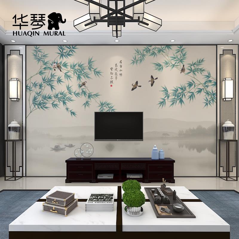 新中式竹子壁纸客厅电视背景墙壁布墙布定制茶室书房墙纸壁画定制