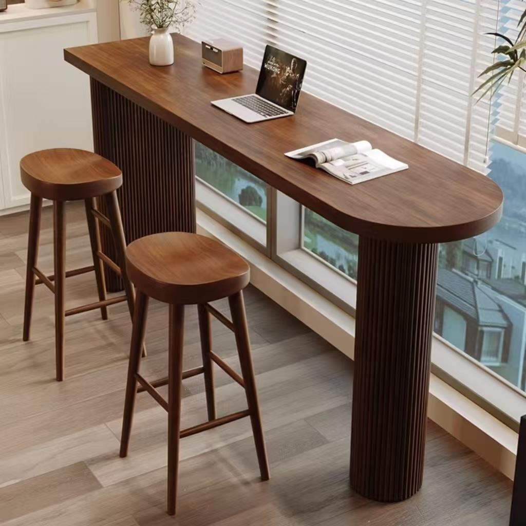 北欧实木吧台桌小户型餐桌书桌茶桌简约休闲长条高脚桌家用阳台桌