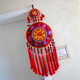 民族风刺绣布艺玄关壁挂 家居客厅玄关背景墙挂件店铺餐馆装饰品