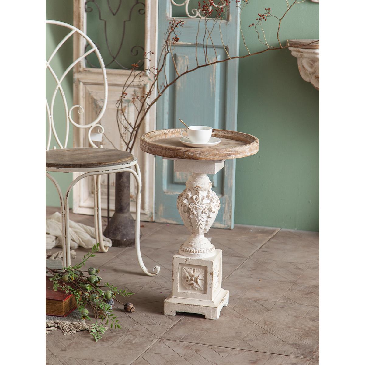 欧式小桌子茶几客厅沙发边几复古实木小圆桌罗马柱装饰咖啡店角几