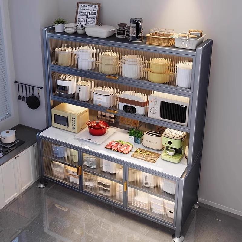 家用厨房收纳柜多功能岩板餐边柜靠墙一体落地防尘储物柜子置物架