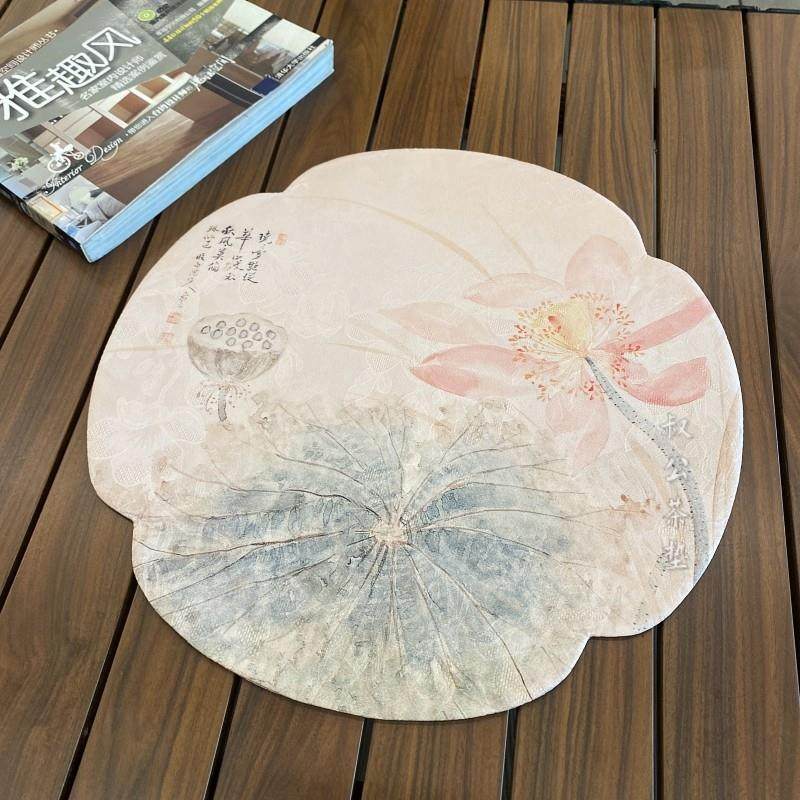 中式圆形防水茶席香云纱荷花双面茶垫禅意干泡茶席免洗桌旗香道席,居家布艺,茶席,淘宝优惠券,粉丝福利购,淘宝优惠卷